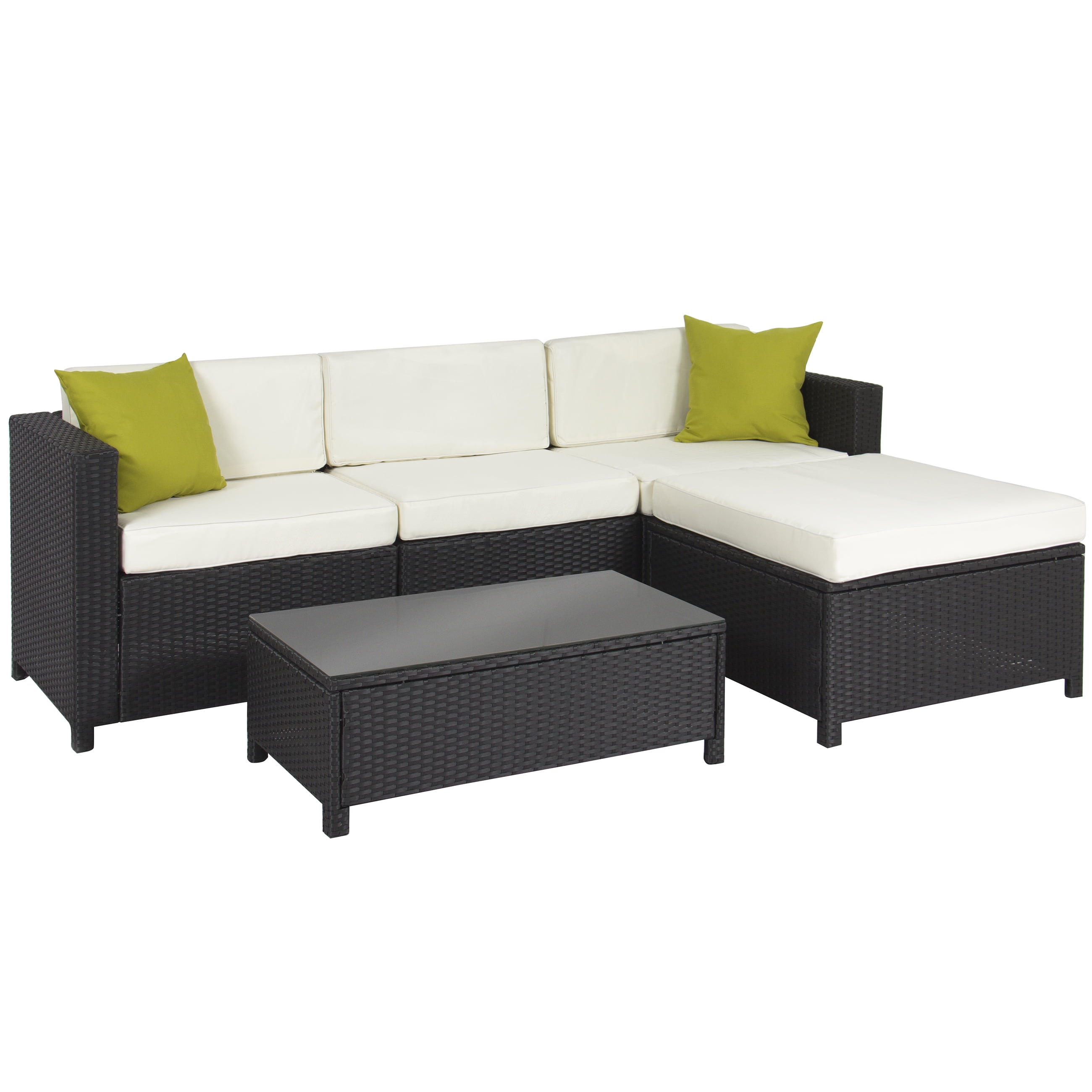 Best Choice S 5 Piece Modular Wicker Patio Sectional Set W Glass Tabletop Removable Cushion Covers Black