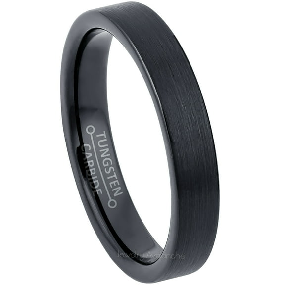 Tungsten Wedding Ring - Band for Mens & Womens- 4mm Pipe Cut Tungsten Ring - Black IP Tungsten Band
