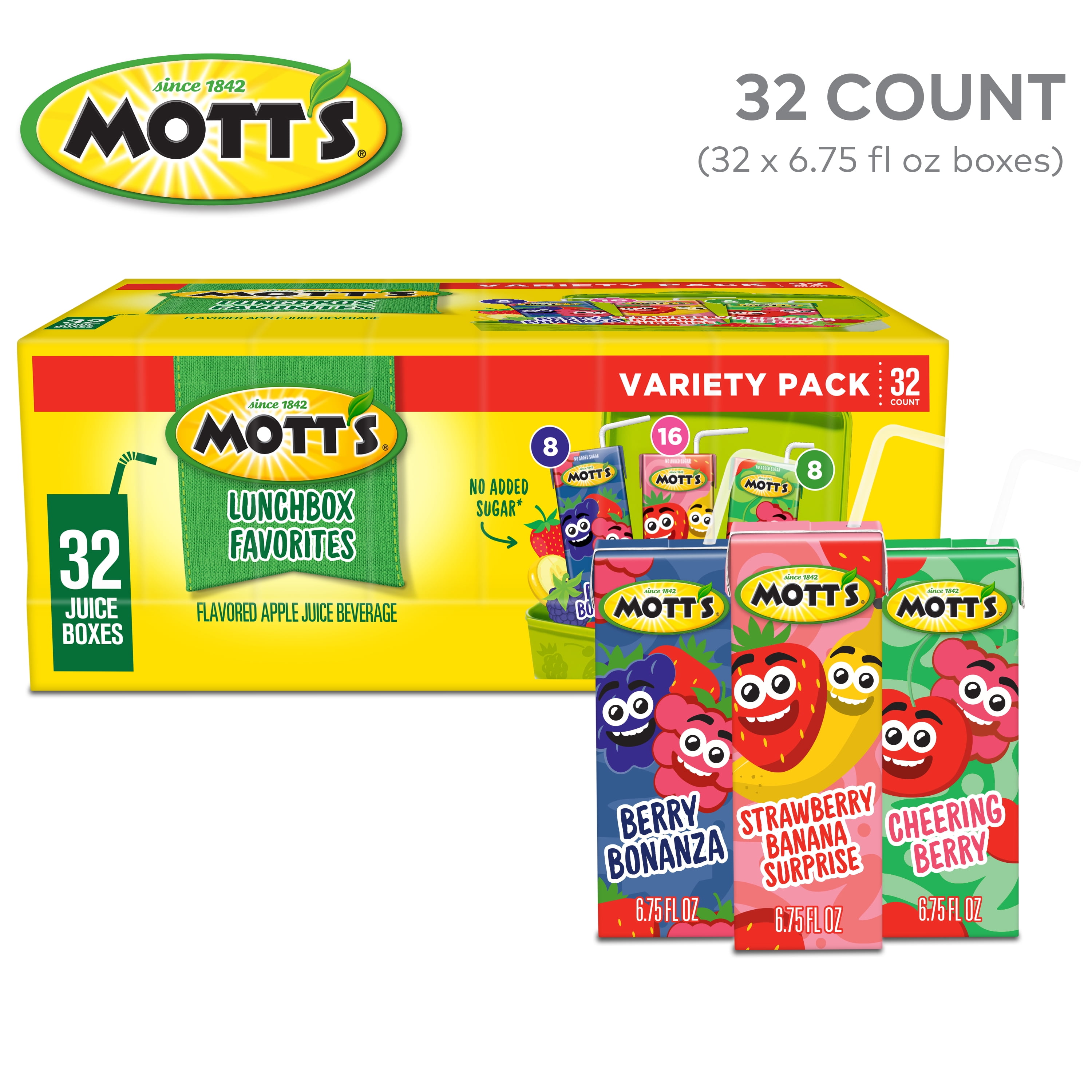 Mott’s Lunchbox Favorites Juice Drink Variety Pack, 6.75 fl oz, 32 Count Boxes