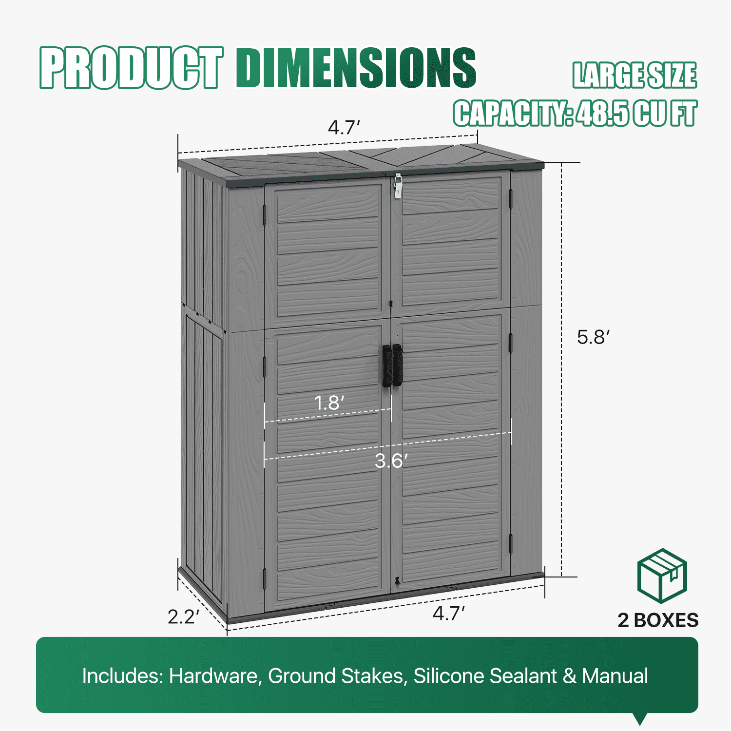 LazySunsets Waterproof Resin Gardening Supplies Storage Shed, 5.8 ft x 4.7 ft x 2.2 ft, Gray