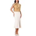 thumbnail image 2 of INSPIRE CHIC Women's Elegant Satin Cap Sleeve Pleated Neck Blouse for Casual Office Wear S Khaki, 2 of 6