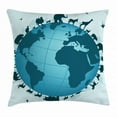 thumbnail image 1 of Wildlife Throw Pillow Cushion Cover, Graphic Globe Image Wild Animals Diversity Aligned in Circle Around the World, Decorative Square Accent Pillow Case, 16 X 16 Inches, Multicolor, by Ambesonne, 1 of 2