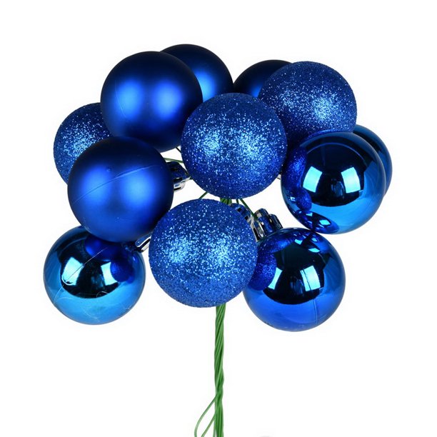 Vickerman 591697 12" Blue Ball Christmas Tree Ornament Pick (4 pack