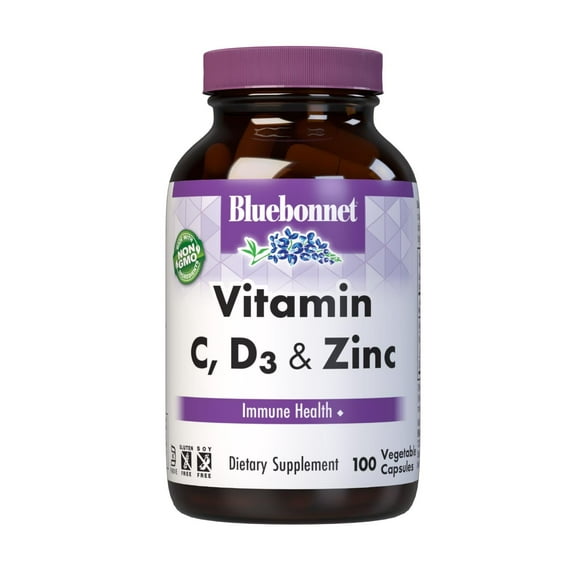 Bluebonnet Vitamin C D3 & Zinc Immune Health & Respiratory Function*, 100 Vegetable Caps
