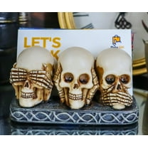 Gothic See Hear Speak No Evil Skulls By Red Roses Business Cards Holder Figurine