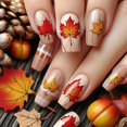 thumbnail image 1 of Press on Nails GCSQW Fall, diseño de hoja de arce cuadrada mediana, 1 of 6