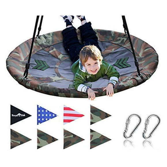 Royal Oak Balançoire Géante Arbre Soucoupe 40 Pouces avec Mousquetons et Drapeaux Tissu Oxford 1680D Capacité de Poids 700 lb Cadre en Acier Étanche Installation Facile Instructions Pas à Pas (Vert Camouflage)