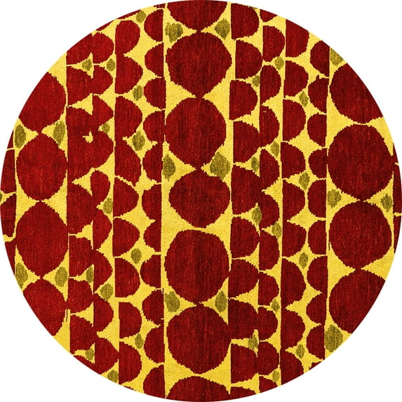 Ahgly Company Indoor Round Oriental Yellow Modern Area Rugs, 3' Round