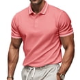 thumbnail image 2 of Cotton Short Sleeve Polo Shirts for Men 3 Button Slim Fit Golf T Shirts Wrinkle Resistant Breathable Moisture Wicking Business Casual Wear Tops , #02 Pink, 3XL, 2 of 7