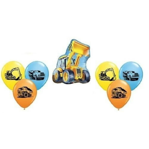 Bull DOZER Loader Construction TRUCKS Birthday Party (7) Mylar & Latex Balloons