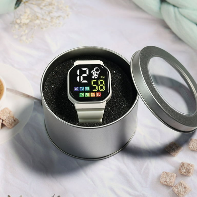 Student Watch Adjustable Polygonal Dial Button Control Push Buckle Design Waterproof Precise Time LED Astronaut Large Screen Digital Watch Daily Wear