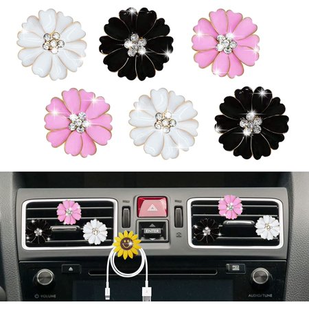 6 Pcs Daisy Air Vent Clips, Cute Flower Car Air Fresheners Vents Clips Car Diffuser Vent Clip Glam Car Interior Decor Charm Cute Car Accessories Daisy Car Decoration for Women + Cute Mask Hook