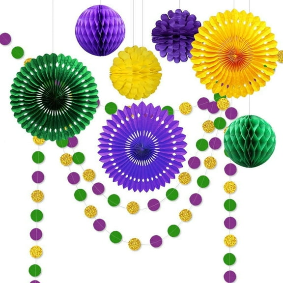 Cheerland Gold Purple Green Mardi Gras Party Decorations Glitter Circle Garlands Banner