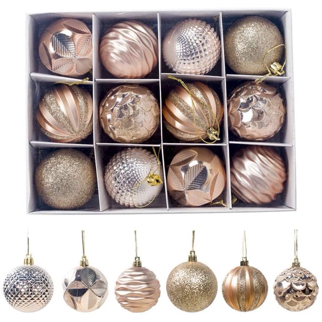 Adornos de bolas navideñas, adornos de bolas para árboles de Navidad, adornos para suministros para fiestas navideñas, para decoración navideña, 12 piezas por caja. (Oro) Rojo Verde RV011031-01402SDJ