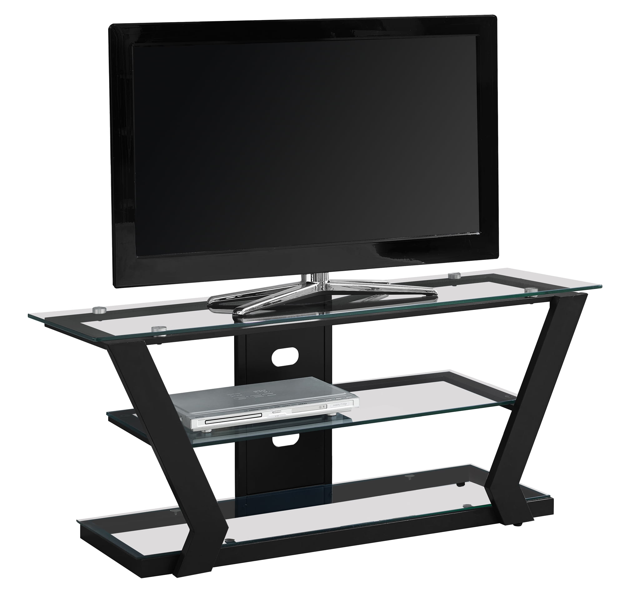 TV STAND 48"L / BLACK METAL WITH TEMPERED GLASS