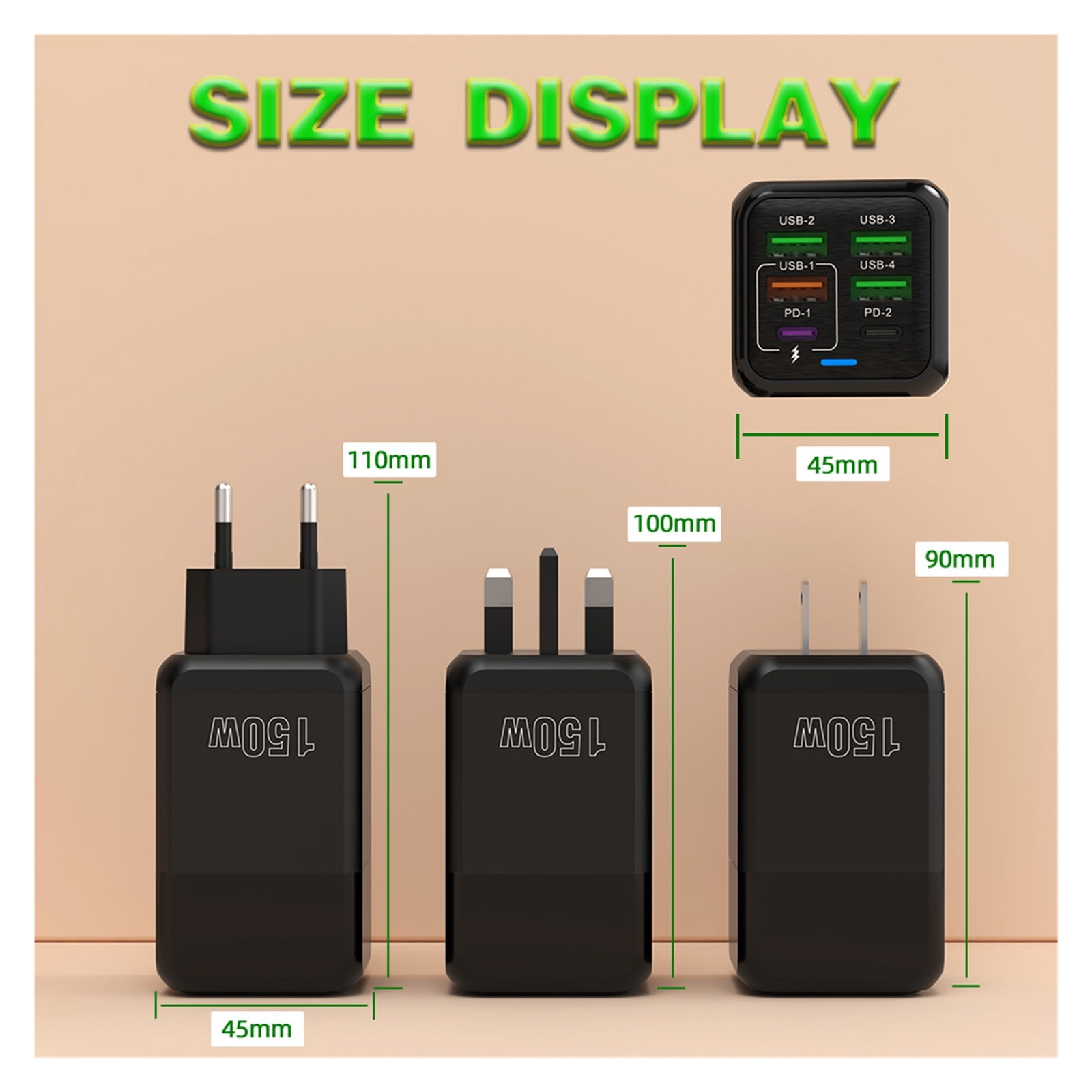 6 Ports 150W USB C Charger Fast Charging Type C PD QC3.0 USB C Phone Charger Adapter