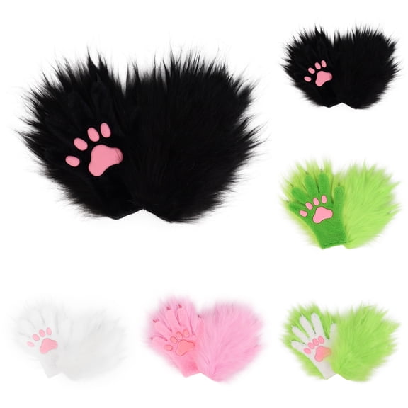 DHFJKG Plush Furry Cat Claw Gloves Animal Paws Mittens Halloween Party Accessories For Adult