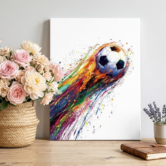 Canvas Wall Art Rainbow Soccer Canvas Art Print Abstract Paint Trails Artistic Multicolor Fluid Art Ball Pictures Wall Decor for Living Room Bedroom Artwork Decorations Framed Ready to Hang 8"x10"