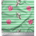 thumbnail image 1 of Soimoi Green Cotton Jersey Fabric Stripe & Rose Bouquet Floral Print Fabric by the Yard 58 Inch Wide, 1 of 3