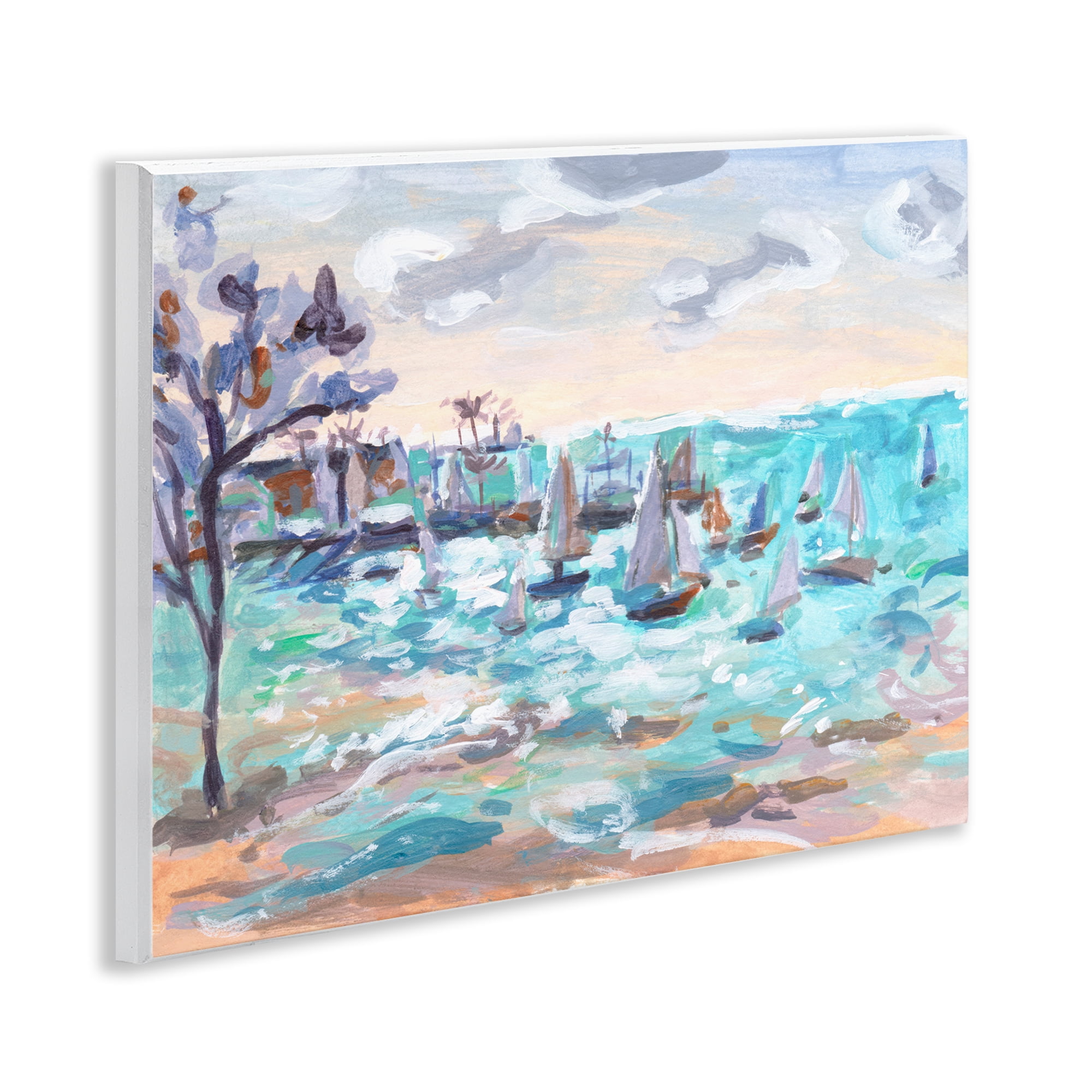 Stupell Industries Sailboat Fleet by Shore Nautical & Beach Painting Unframed Art Print Wall Art, 14 x 11