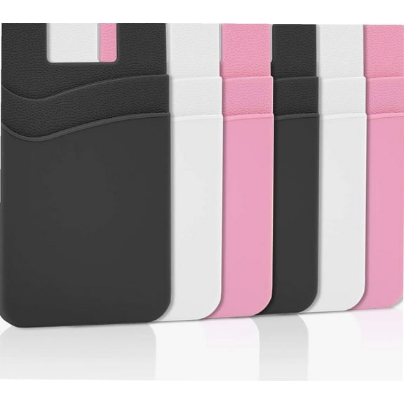 Phone Wallet Stick On, Phone Card Holder Back of Phone Sleeve Pocket Phone Pouch Strong Adhesive Compatible for iPhone, Samsung, Most Android Smart Phones Pack of 6