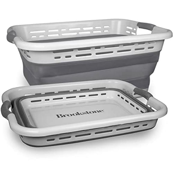Brookstone Collapsible Laundry Basket, Space Saving & Foldable, Gray