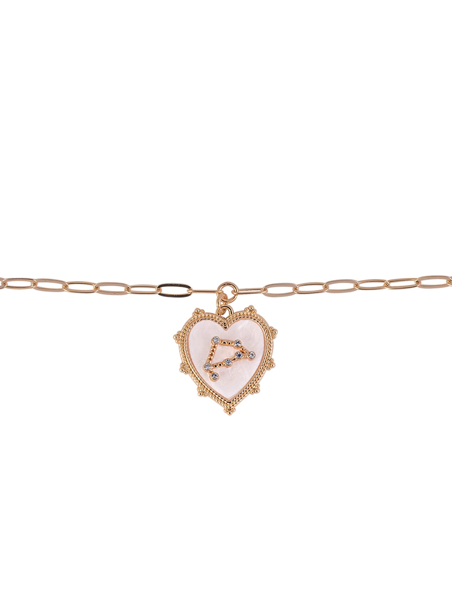 Time and Tru Women's Oval Link Chain Heart with Stone and Inset Constellation "Capricorn" Goldtone Reversible Necklace