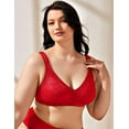 thumbnail image 3 of Wingslove Women's Full Coverage Plus Size Bra Non Padded Wireless Minimizer Bra, Lava Red 48H, 3 of 5