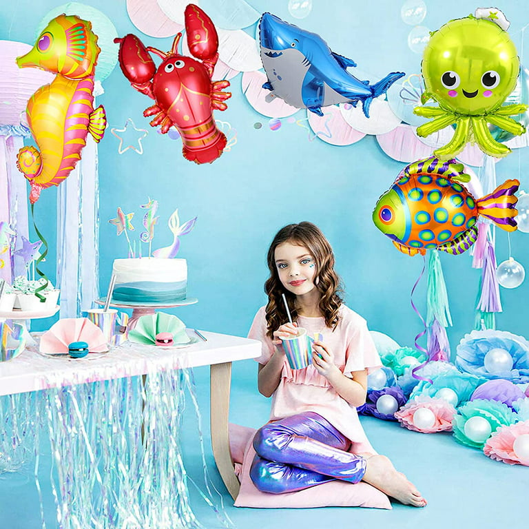 6pcs Ocean Animals Foil Balloon Mini  Seahorse/Shark/Octopus/Lobster/Tropical Fish/Bubble Fish Balloons for Kids  Birthday Party Decorations