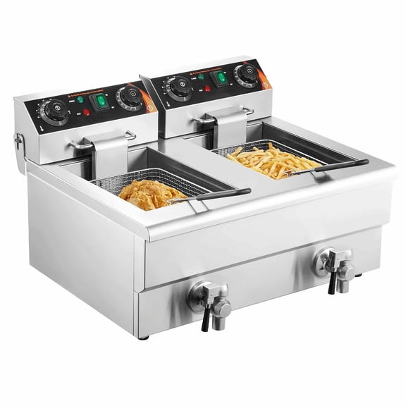 Commercial Deep Fryer, Dual Tank Electric Fryer 3000W, 11.6Qt Capacity, Temp Control, Stainless Steel for Restaurant & Concession
