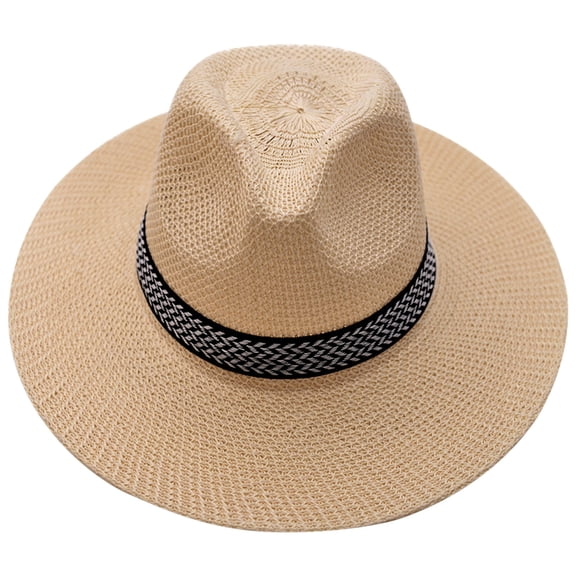 TRUBKH sunshade hats for women Mesh Hat sun hats Packable Straw Fedora Panama for Men Women Foldable UV Protection floppy hat Wide Brim Sun Straw Hat with Band Beach Cap Hat Adjustable Beige One Size