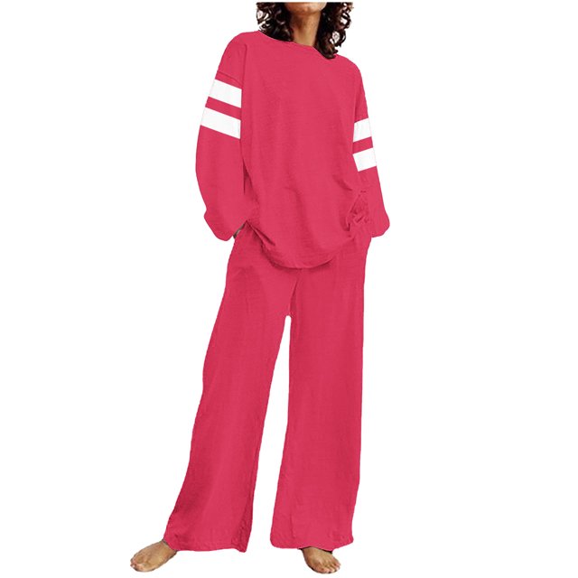 UAMVSH Womens Plus Size Sets 2 Piece Outfits Crewneck Sweatshirt Wide Leg Pants Lounge Set Fall Casual Color Block Long Sleeve Sweatsuits