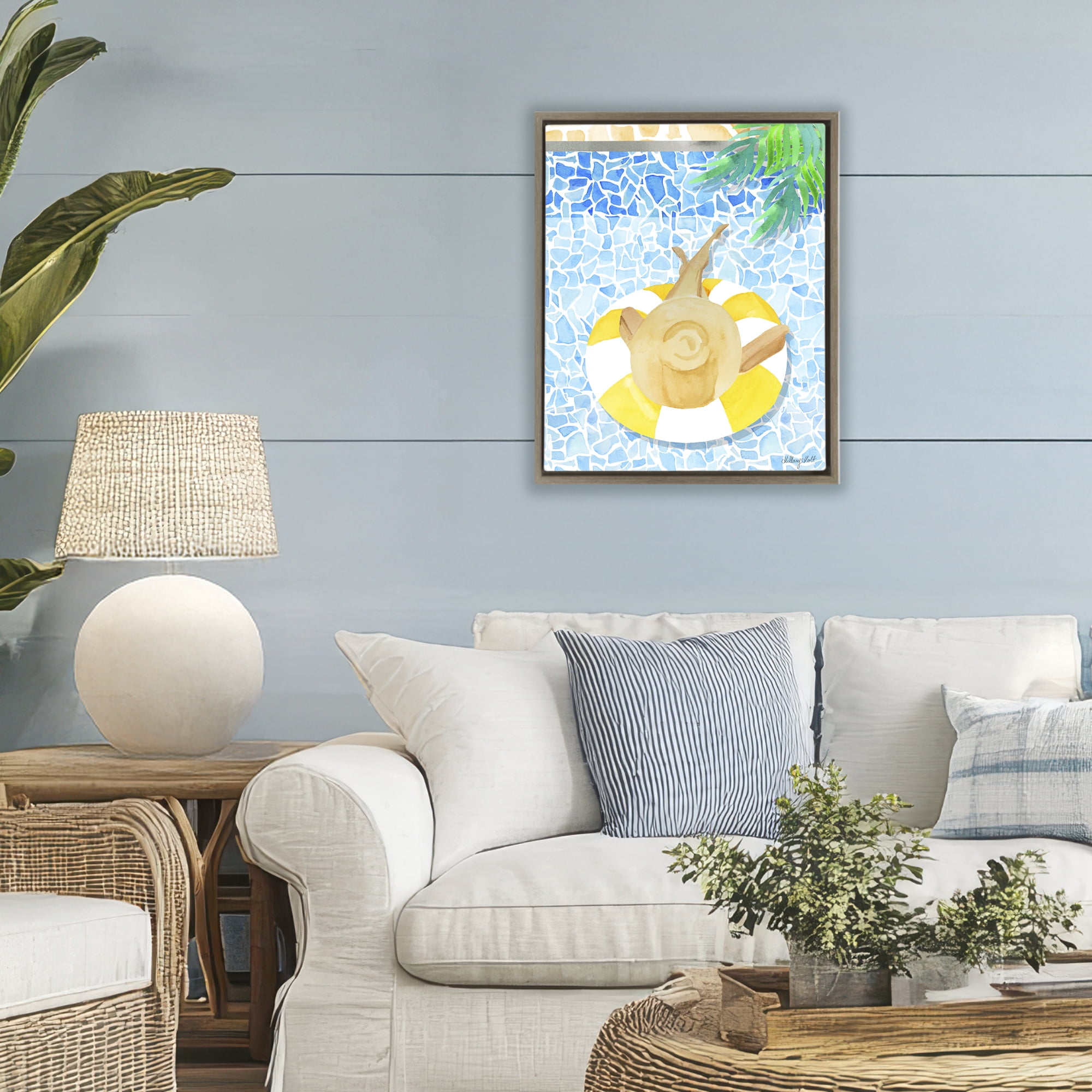 Stupell Industries Summer Poolside Drift Brown Framed Floater Canvas Wall Art, design by Hillary Holt