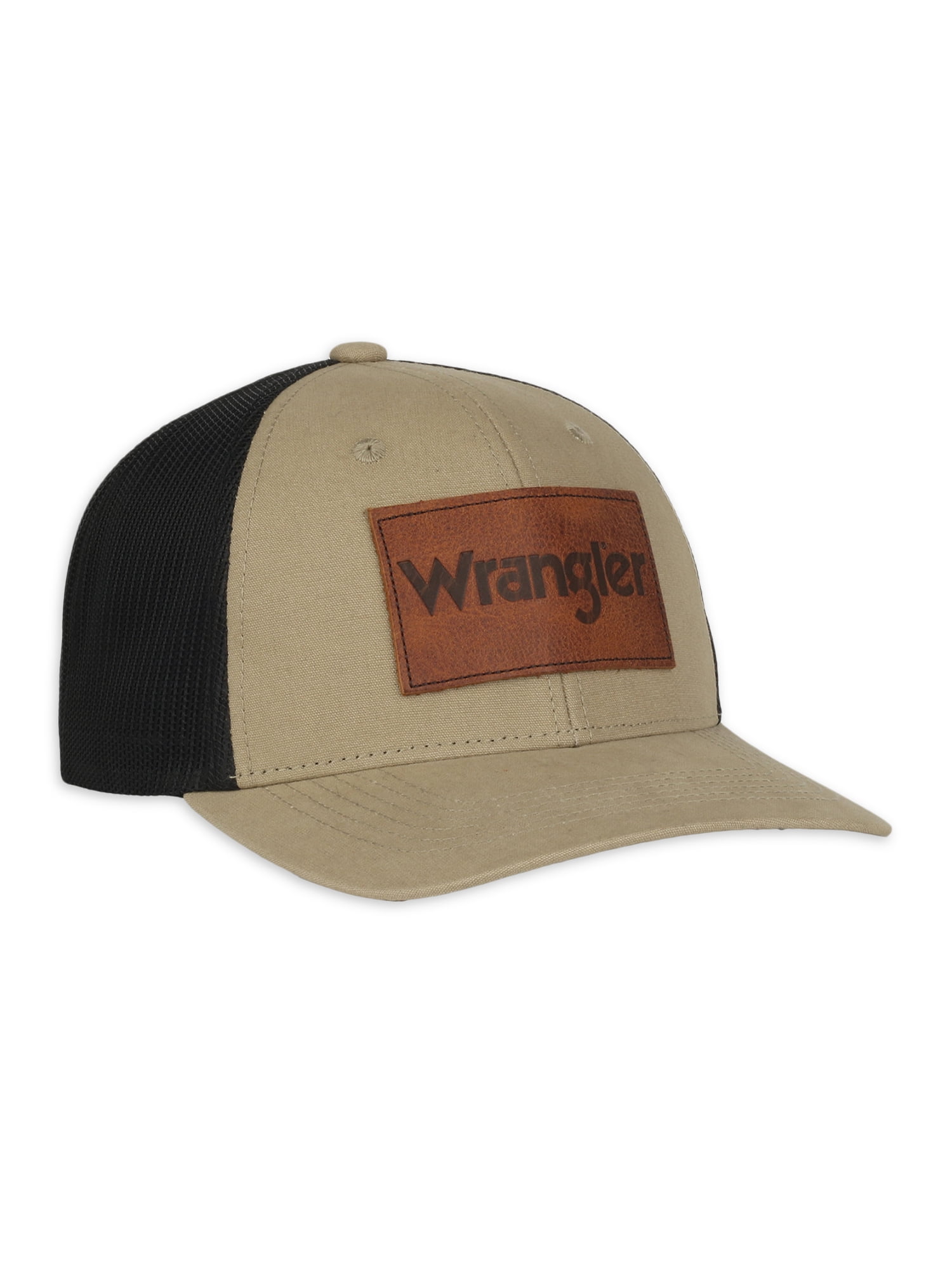 Wrangler Licensed Hat - Adult Men's Structured Meshback Debossed Leather Patch Modern Trucker Cap