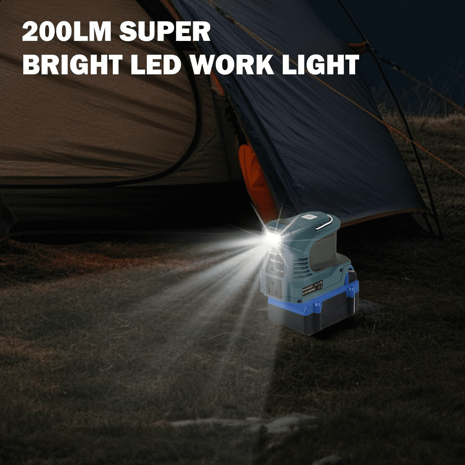 220W Power Inverter for Bos*ch BAT 18V Battery, Portable Power Supply Convert - DC 20V to 110V~120V Battery Powered Outlet with USB-B & USB-C & 12V DC & 220W AC Output with LED Light