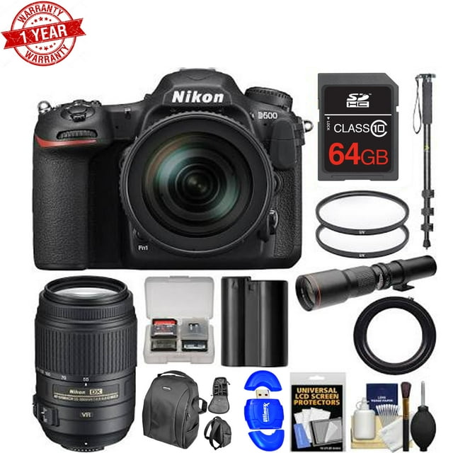 Nikon D500 Wi-Fi 4K Digital SLR Camera &amp;amp; 16-80mm VR Lens with 55-300mm VR &amp;amp; 500mm Lenses BUNDLE