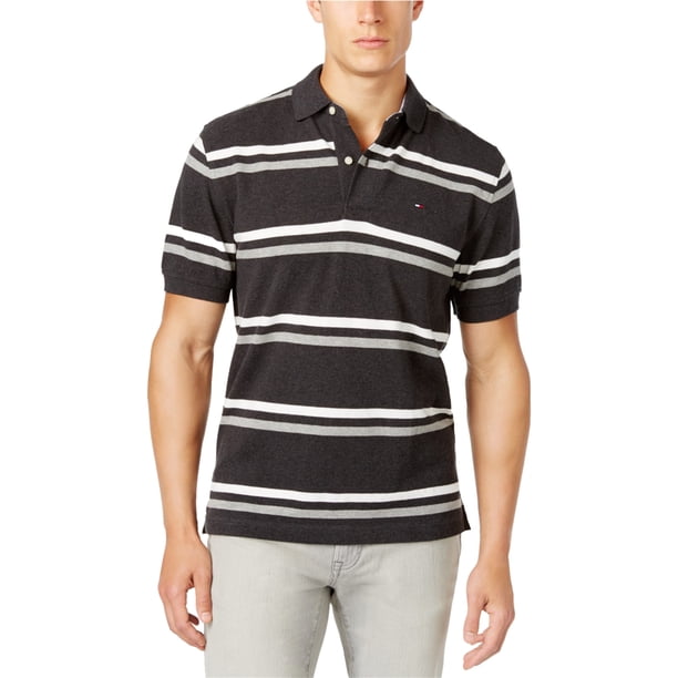 Tommy Hilfiger River Stripe Rugby Polo para hombre, gris, pequeño