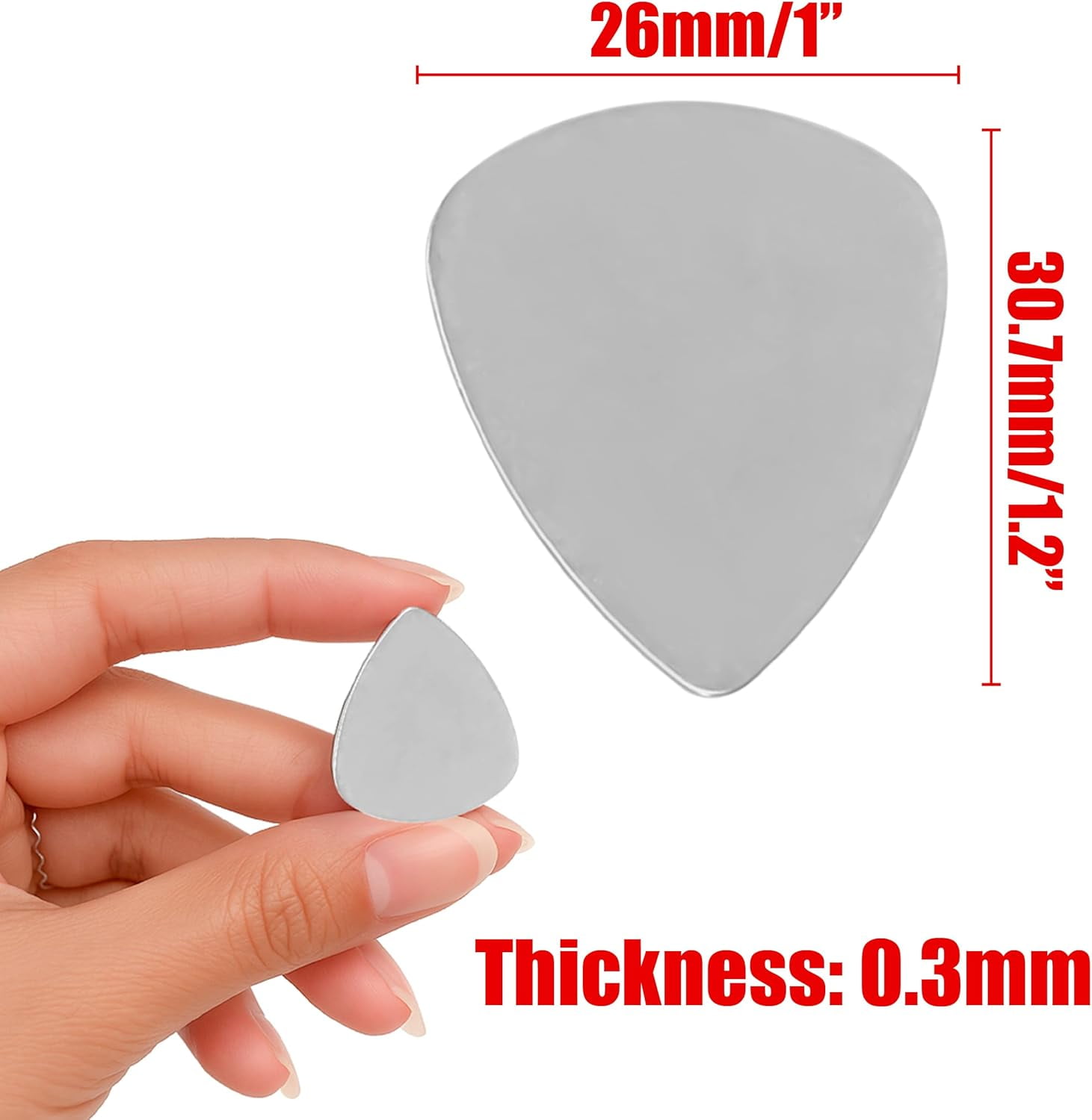ABPETE 100PCS Metal Guitar Picks Stainless Steel Guitar Picks – 0.3mm Thickness Silver Tone Plectrums for Musical Instrument, Electric Guitar, Bass, Ukulele – Bulk Pack – New