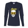 thumbnail image 2 of Skull Sunflower Skeleton Bandana Inspirational/Christian Womens Graphic Long Sleeve T-Shirt, Navy, Large, 2 of 3