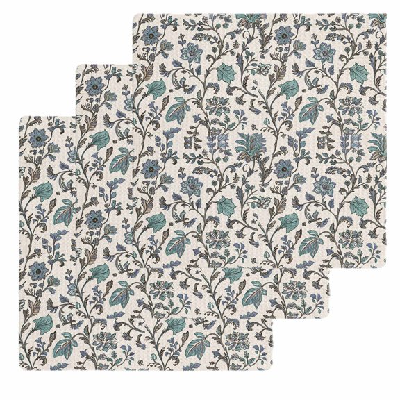 Teal Green Leaf Kitchen Dish Towels for Drying Dishes Set of 3, Vintage Farmhouse Boho Pastoral Tribal Waffle Weave Microfiber Hand Tea Bathroom Towels Quick Dry & Absorbent Towel 12x12