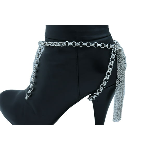 Women Silver Metal Chain Boot Bracelet Shoe Charm Tassel Fringes