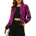 thumbnail image 1 of Chaqueta de lentejuelas para mujer INSPIRE CHIC con cierre de cremallera y bolsillos ocultos, chaqueta bomber S fucsia, 1 of 8