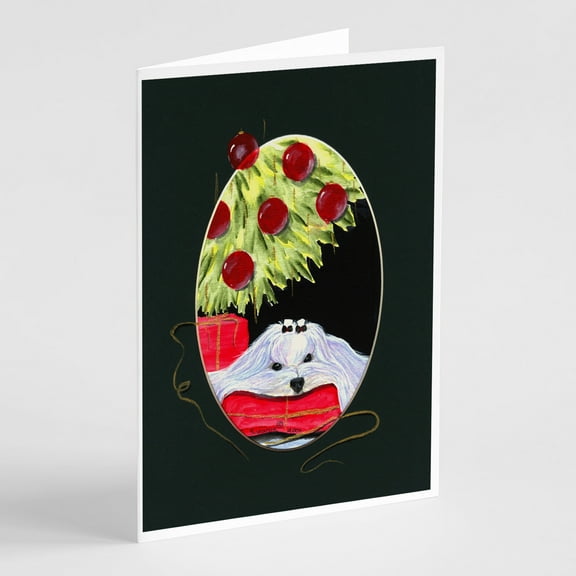 Christmas Tree with Maltese Greeting Cards and Envelopes Pack of 8