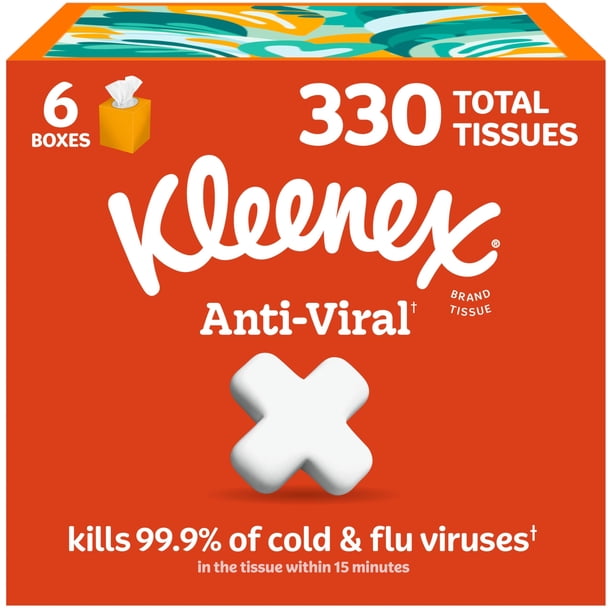 Pañuelos faciales Kleenex Antivirales de 3 capas, 55 pañuelos x 6 cajas