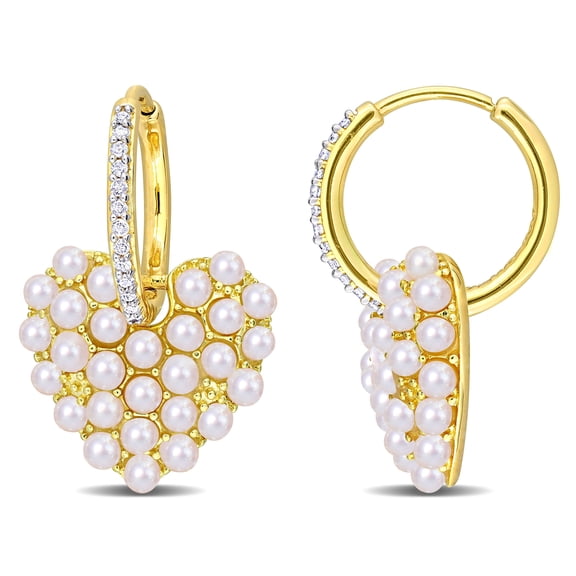 Everly Women's Cultured Pearl Yellow Gold Plated Earrings