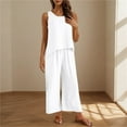 thumbnail image 4 of BLTIBY 2 Piece Sets for Women Summer 2025 Solid Color Loose Hollow Out Back Sleeveless Round Neck Shirts Wide Leg Pant Matching Set Vacation Outfits White L, 4 of 9