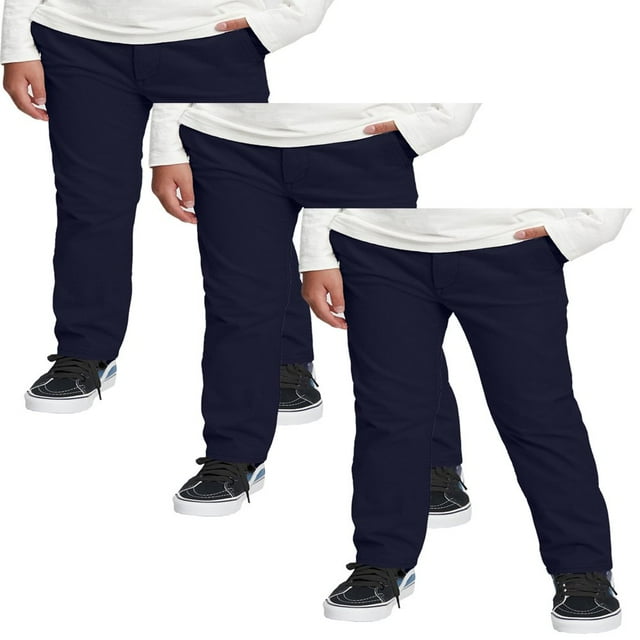 CHOK 3 Pack Pantalon Chino Uniforme Scolaire Ajusté Extensible pour Garçon
