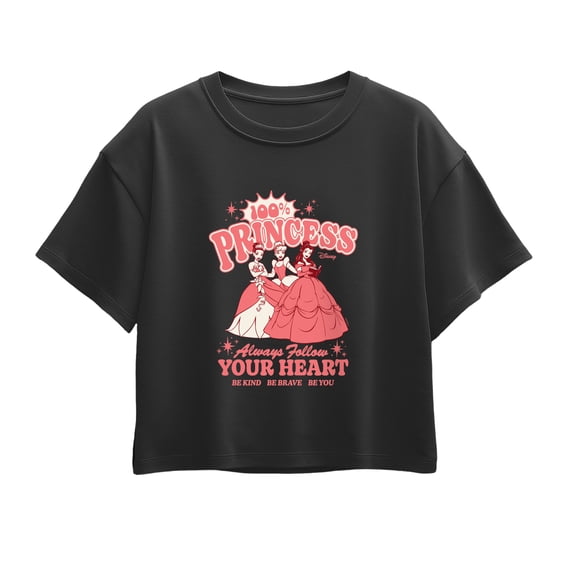 Disney Princess - 100% Princess Girls' Short Sleeve Boxy Graphic T-Shirt