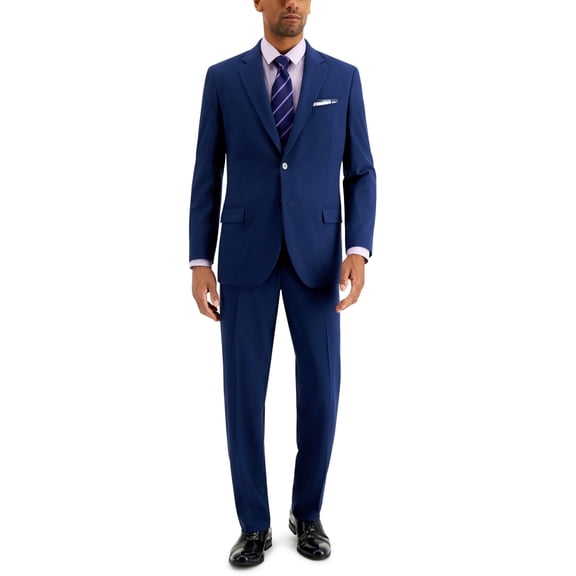 Nautica Mens Modern Fit 2 Piece Suit 48 R / 42 Waist Blue Solid Stretch