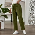 thumbnail image 6 of WULMLEO Corduroy Pants for Older Women Elastic High Waisted Pull On Soft Comfortable Loose Fit Slacks with Pockets Army Green S, 6 of 7